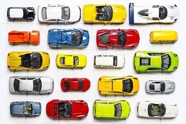 Overhead view on colorful car toys jigsaw puzzle