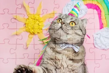 Cute cat unicorn with a rainbow horn jigsaw puzzle