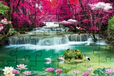 3D beautiful backgrounds sea and waterfall ,bird.. jigsaw puzzle