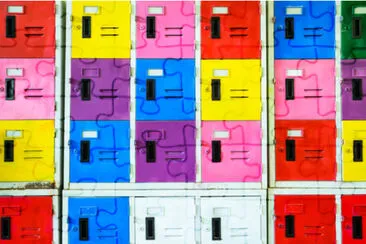 Rows of different colors metal lockers jigsaw puzzle