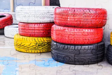 Colorful old used tires jigsaw puzzle