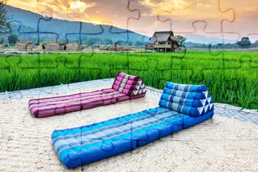 Relaxing couch in rice field, Comfortable bed in a jigsaw puzzle