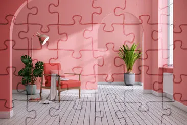 Modern mid century and minimalist interior of livi jigsaw puzzle