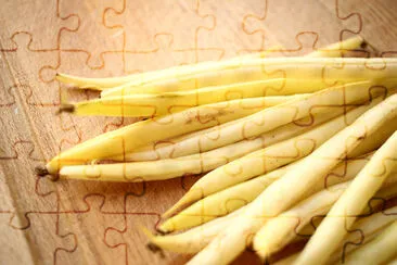 Yellow beans (French beans) on rustic wooden table jigsaw puzzle