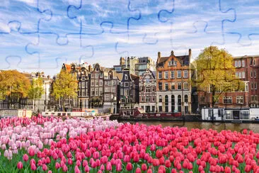 Amsterdam Netherlands, city skyline Dutch house at jigsaw puzzle