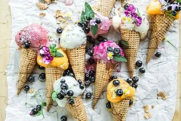 Coned ice cream with blueberries and flowers jigsaw puzzle