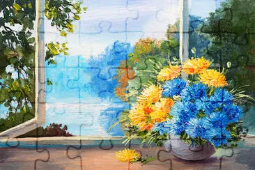 Spring Flowers Over a Window jigsaw puzzle