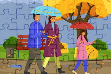 Family Walking in the Rain jigsaw puzzle