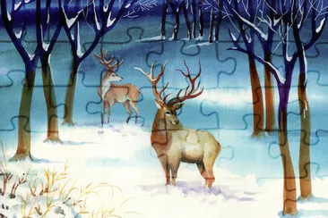 Winter Landscape with Deers jigsaw puzzle