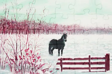 Friesian Horse in Snow jigsaw puzzle