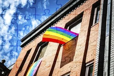 Pride flag on building jigsaw puzzle