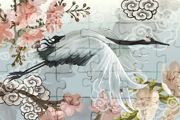 Flying elegant white Japanese Crane jigsaw puzzle