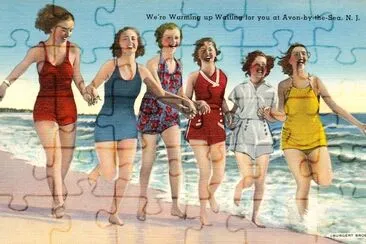 Women by the beach (vintage postcard) jigsaw puzzle