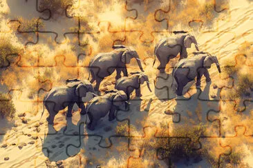 Elephants Marching Across Savanna jigsaw puzzle