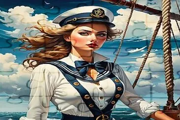 A surreal painting of a breathtaking sailor woman jigsaw puzzle