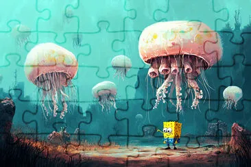 Spongebob's Jellyfish Catching Adventure jigsaw puzzle