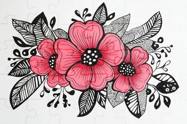 Floral Zentangle in Black and Pink jigsaw puzzle