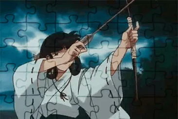 kikyo trata de defenderse de un demonio inuyasha jigsaw puzzle