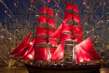 Ship with red sails Fireworks celebration