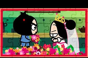 pucca piensa que garu le quiere dar flores pucca