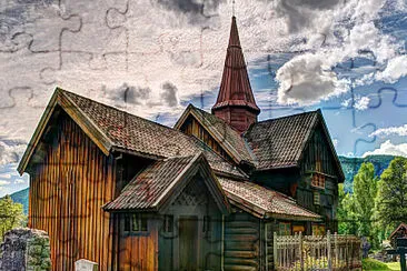 Eglise en bois debout de Rollag, Norvege jigsaw puzzle