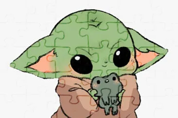 baby yoda with a kawaii frog