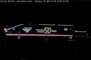  "Amtrak 50 years lit up  ". Amtrak engine #-108 (engine #94 GE P42-8)