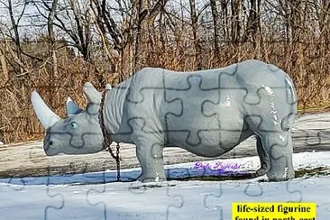 fiberglass Rhinoceros in the Ohio snow